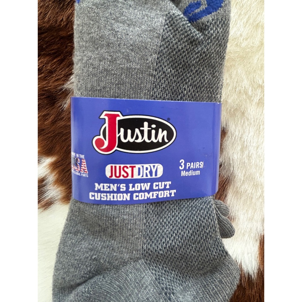 Justin Men's Low Cut Cushion Comfort Socks 3 Pairs Grey - Medium